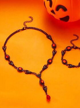 Gothic Red Zircon Tassel Necklaces Bracelets Set for Women V