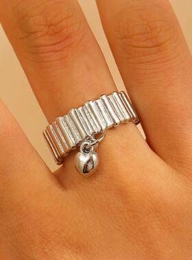 Irregular Texured Hear Pendan Open Ring for Women Simple Vin