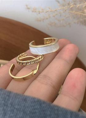 3pcs/set Bohemian White Enamel Round Metal Ring Sets Geometr