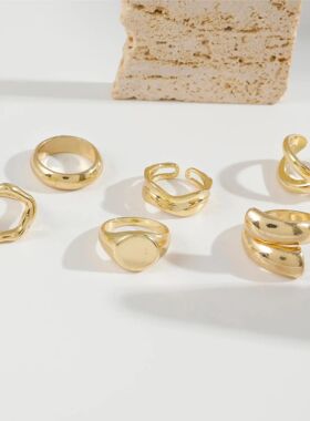 6Pcs/Se Exaggeraed Geomeric Curved Rings Vinage Punk Adjusab