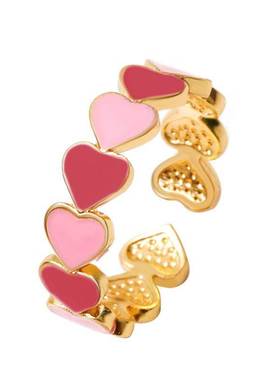 Fashion Vintage Bohemia Pink Enamel Love Heart Opening Ring