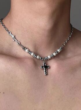 Sainless Seel Black Hear Cross Pendan Necklaces Gohic Zircon