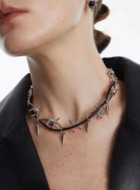 Gohic Barbed Wire Rive Leaher Double Layer Necklace for Men