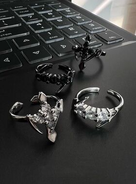 Punk Hip Hop Crystal Cross Ring for Women Men Girls Design B