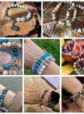 Handmade Natural Stone Lotus Ohm Buddha Beads Bracelet Pink