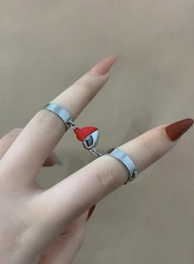 2Pcs Magnet Heart Couple Rings Hip Hop Punk Cuban Chain Pair