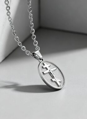 Russian Orthodox Crucifix Necklace, Stainless Steel  Cross,