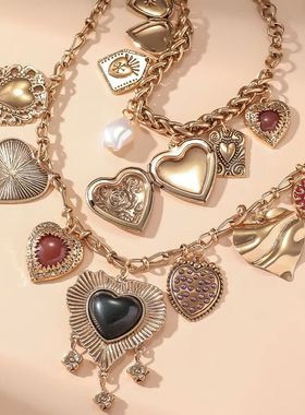 Women's Fashion Punk Double Layered Choker Necklace with Met