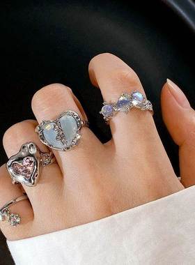 Kpop Retro Gothic Silver Color Heart Metal Ring For Women Gi