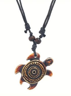Women Men's Carved Hook Turtle Charm Adjustable Surfer Neckl