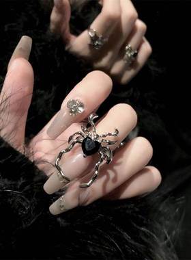 Gothic Punk Irregular Spider Webs Zircon Opening Ring Women