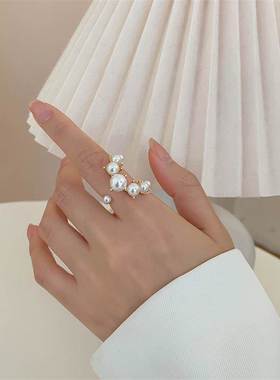 Fashion Big Geometric Pearl Paved Rings For Women 2023 New J