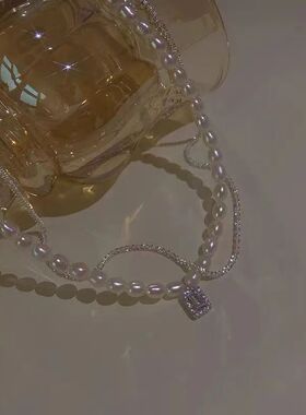 Elegen Luxury Double Layer Pearl Necklace for Women Crysal P