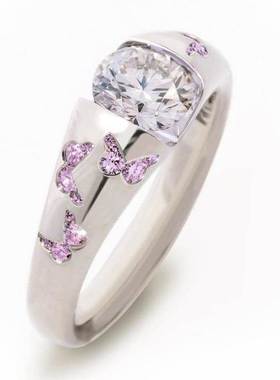 Creative Women Fashion Butterfly Ring Silver Color Inlaid Wh