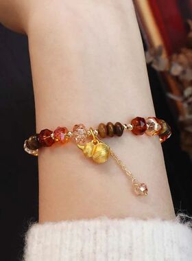 Vintage Brown Beaded Bracelet for Women Girls New Chinese St