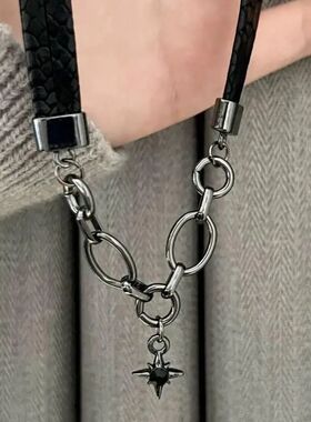 Punk Black Crysal Sar Collarbone Necklaces for Women Men Roc