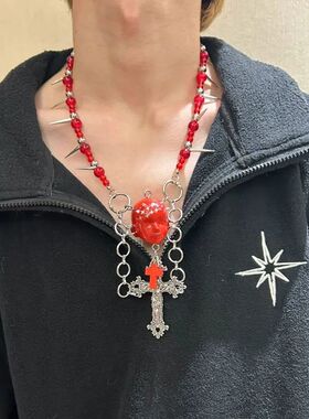 New Punk Necklace Leather Choker Cross Metal Chain Rivet Hum