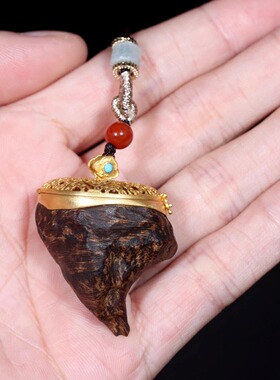 沉水级 天然达拉干沉香香囊吊坠女男士木挂件古风项链小挂坠 孤品