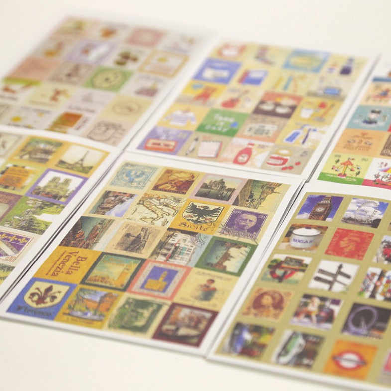 Otaku- 邮票贴纸 复古小王子 卡通手绘 4张入 北欧风格 8款任选 - 图0