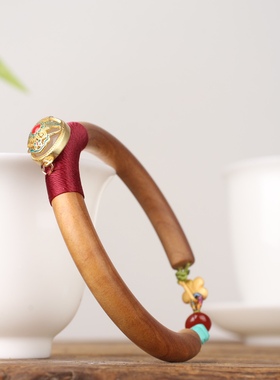 印度老山檀香手镯黑肉老料贵妃镯手串手链檀木镯子圆环手环女士细