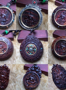 不动明王合集-海南黄花梨木雕十二生肖守护神项链吊坠手把车挂件