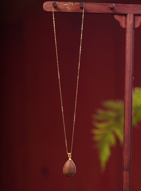 正宗印度老山檀香木雕莲花水滴项链吊坠 原创DIY手工穿搭镶嵌银