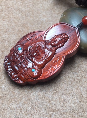 印度小叶紫檀木雕净瓶观音车挂男女护身符项链吊坠木质观音手把件