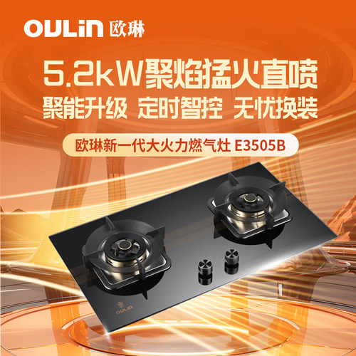 欧琳5.2KW猛火燃气灶定时功能底盘可调节灶具免扩孔双眼灶E3505B-图2