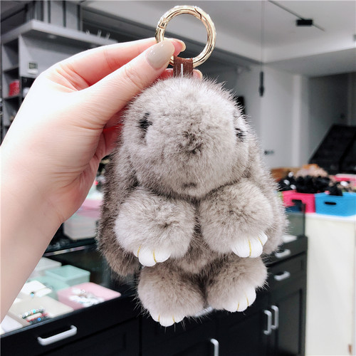 进口水貂毛皮草小兔子包包挂件钥匙扣装死萌萌兔钥匙链车钥匙挂件 - 图2