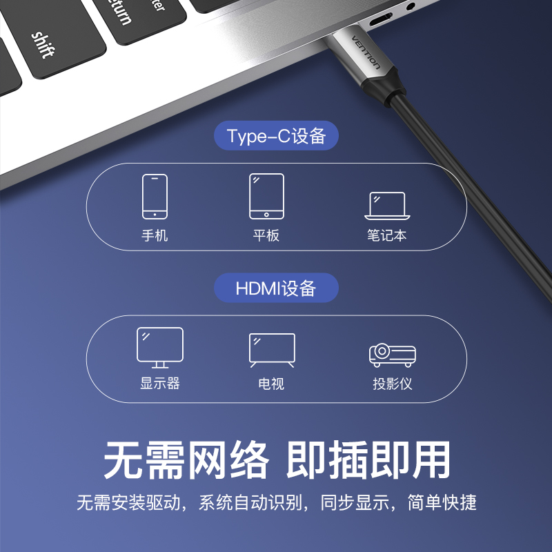 typec转HDMI转换线tpyec适用tpyc苹果笔记本显示器tapec连接typc-图1