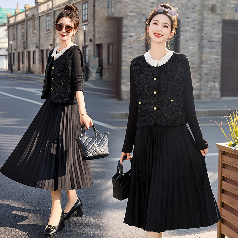 时尚轻奢超好看小香风马甲连衣裙女两件套2025春秋新款流行套装裙,淘宝优惠券,粉丝福利购,淘宝优惠卷