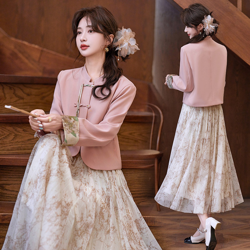 新中式文艺套装裙女2025年春秋季高级感复古国风年轻款少女两件套,淘宝优惠券,粉丝福利购,淘宝优惠卷