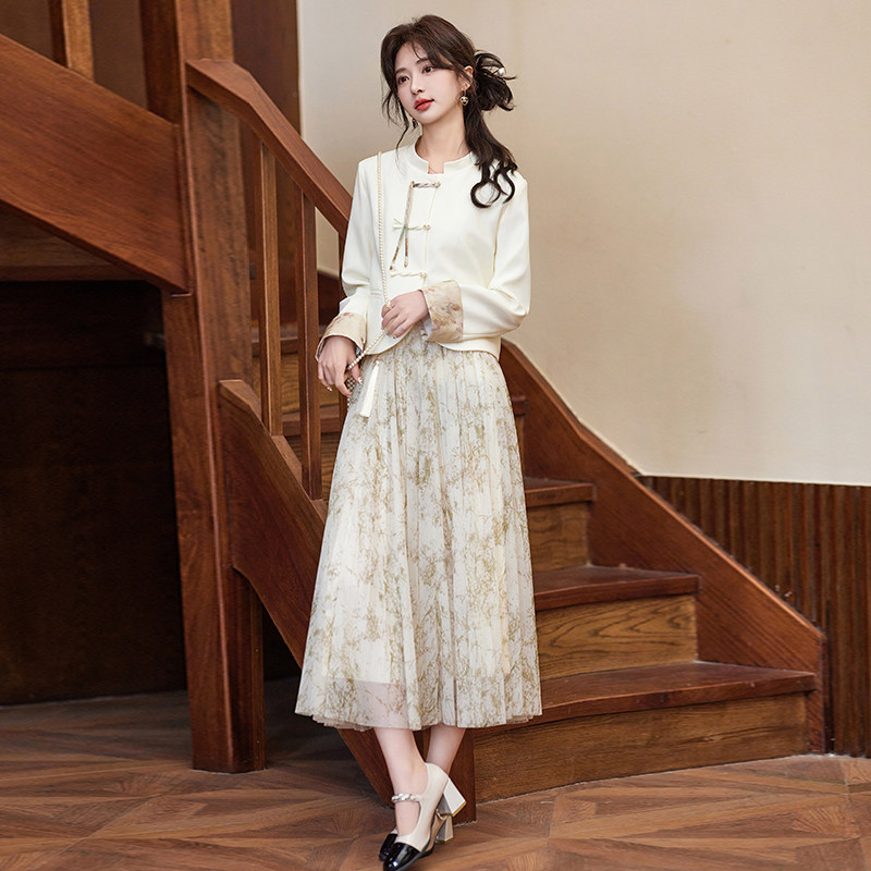 新中式文艺套装裙女2025年春秋季高级感复古国风年轻款少女两件套,淘宝优惠券,粉丝福利购,淘宝优惠卷
