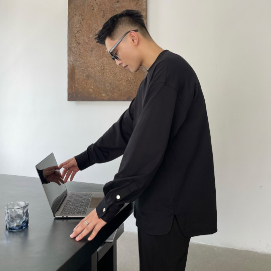 二十二号穿搭100%纯棉打底衫男士高级感休闲长袖纯色简约T恤衬衣