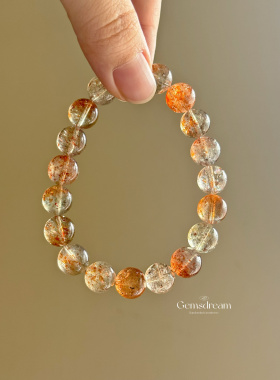 火木 心与本我 丰盛稳定天然水晶绿底阿鲁沙金太阳长石矿共生手串