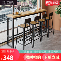 Commercial solid wood Bar table and chairs Coffee catering shop Bar Desk leaning against wall High foot Bar table Modern Home Strip Table