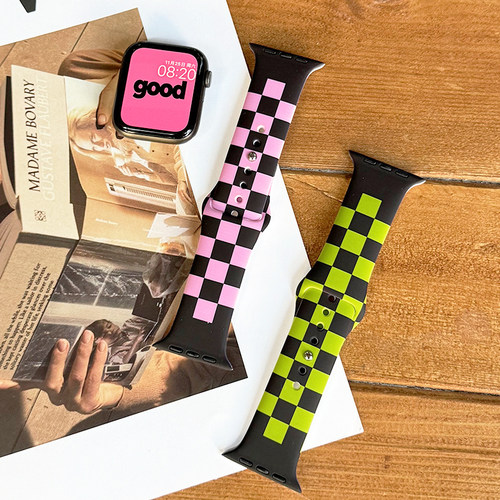 棋盘格小众日系硅胶se适用iwatch表带s9新款苹果applewatch手表s8 - 图0