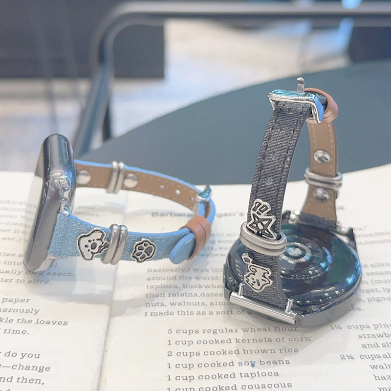 金属牛仔小狗皮革细款GT5适用华为GT3手表watch4pro苹果表带小米2 - 图1