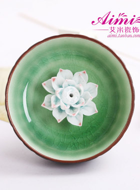 景德镇全手工莲花裂纹釉用品香炉