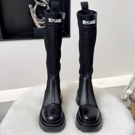 2025 Summer New Genuine Leather Sandals Mesh Thick-soled Boots