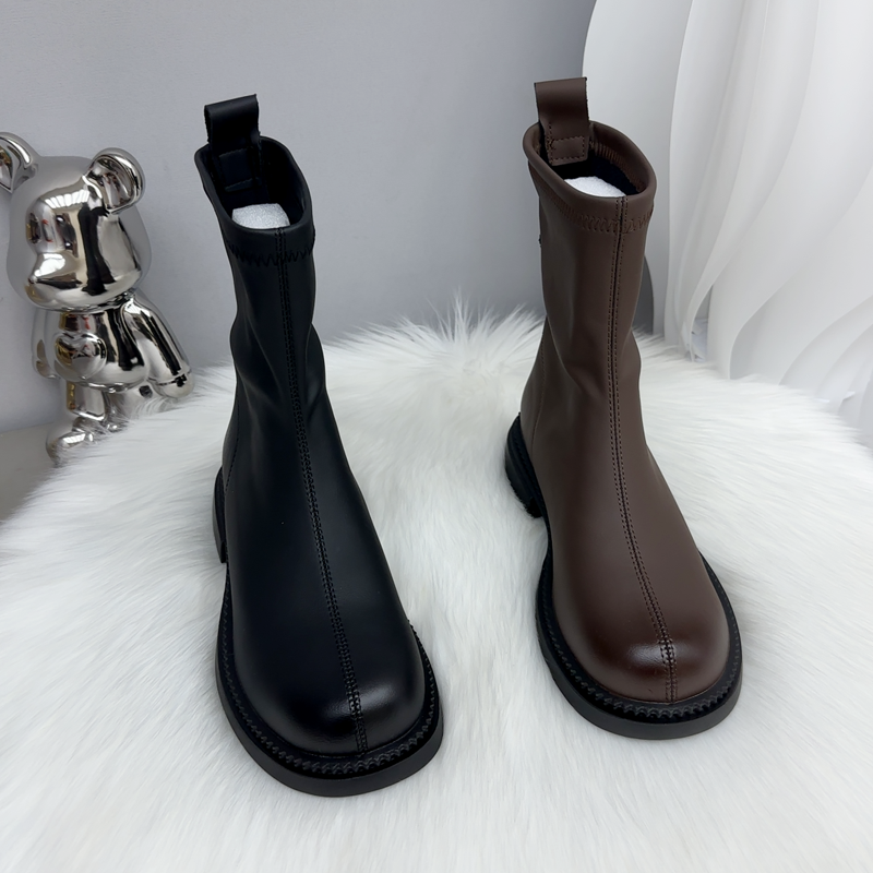 大码靴马丁靴女鞋2025春季款薄底百搭英伦风后拉链弹力复古瘦瘦靴,淘宝优惠券,粉丝福利购,淘宝优惠卷