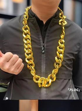 网红嘻哈大金链子土豪男超粗金项链假黄金塑料真直播道具社会人