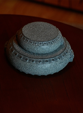 尚古石器青石双面兽头鼓钉