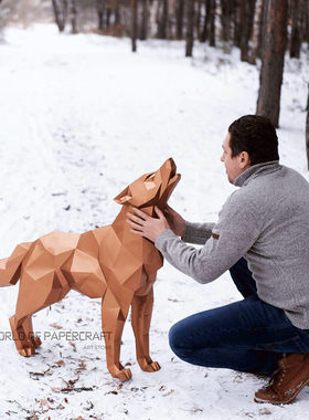 艺术风米狼多边形纸模装饰摆件