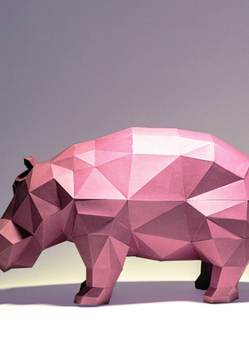 粉色河马立体橱窗可爱风纸艺摆件