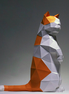 42厘米高 站立肥肥猫简约动物摆件桌面酒柜装饰纸艺原创纸模型