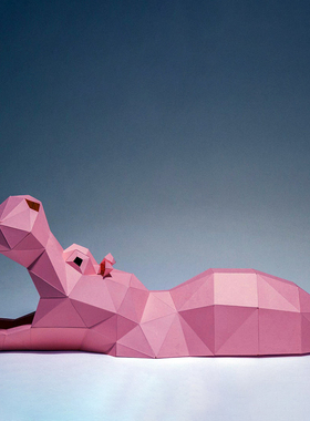 艺术风游泳河马手工纸装饰摆件