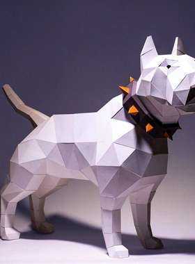牛头梗犬狗狗纸模型摆件