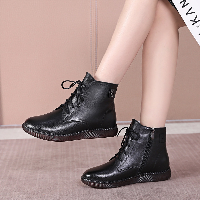 真皮马丁靴女新款313233小码妈妈棉鞋百搭短靴中老年平底加绒皮鞋,淘宝优惠券,粉丝福利购,淘宝优惠卷