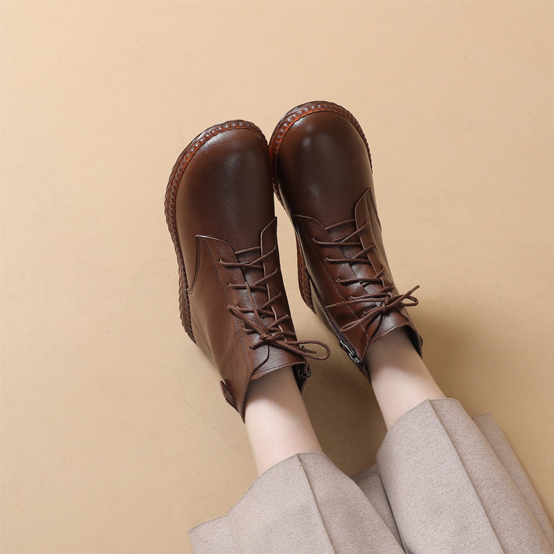 真皮马丁靴女新款313233小码妈妈棉鞋百搭短靴中老年平底加绒皮鞋,淘宝优惠券,粉丝福利购,淘宝优惠卷